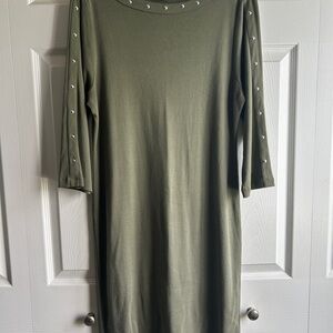 Karen Scott Green Sheath Dress with Bateau Neckline